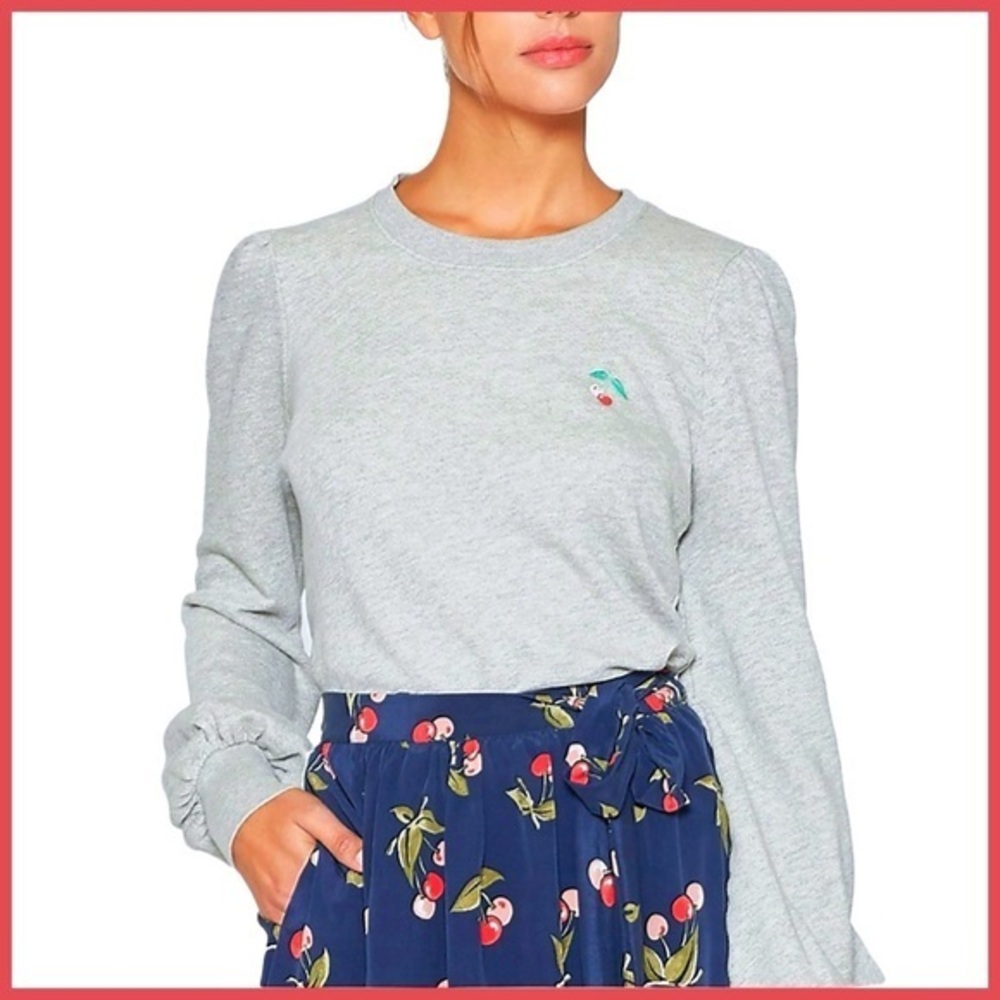 Joie Gray Cherry Embroidered Pullover Sweater Top - Picture 2 of 13